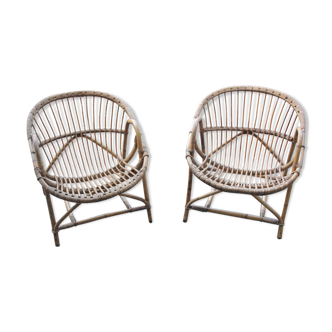 Paire de fauteuils en rotin vintage