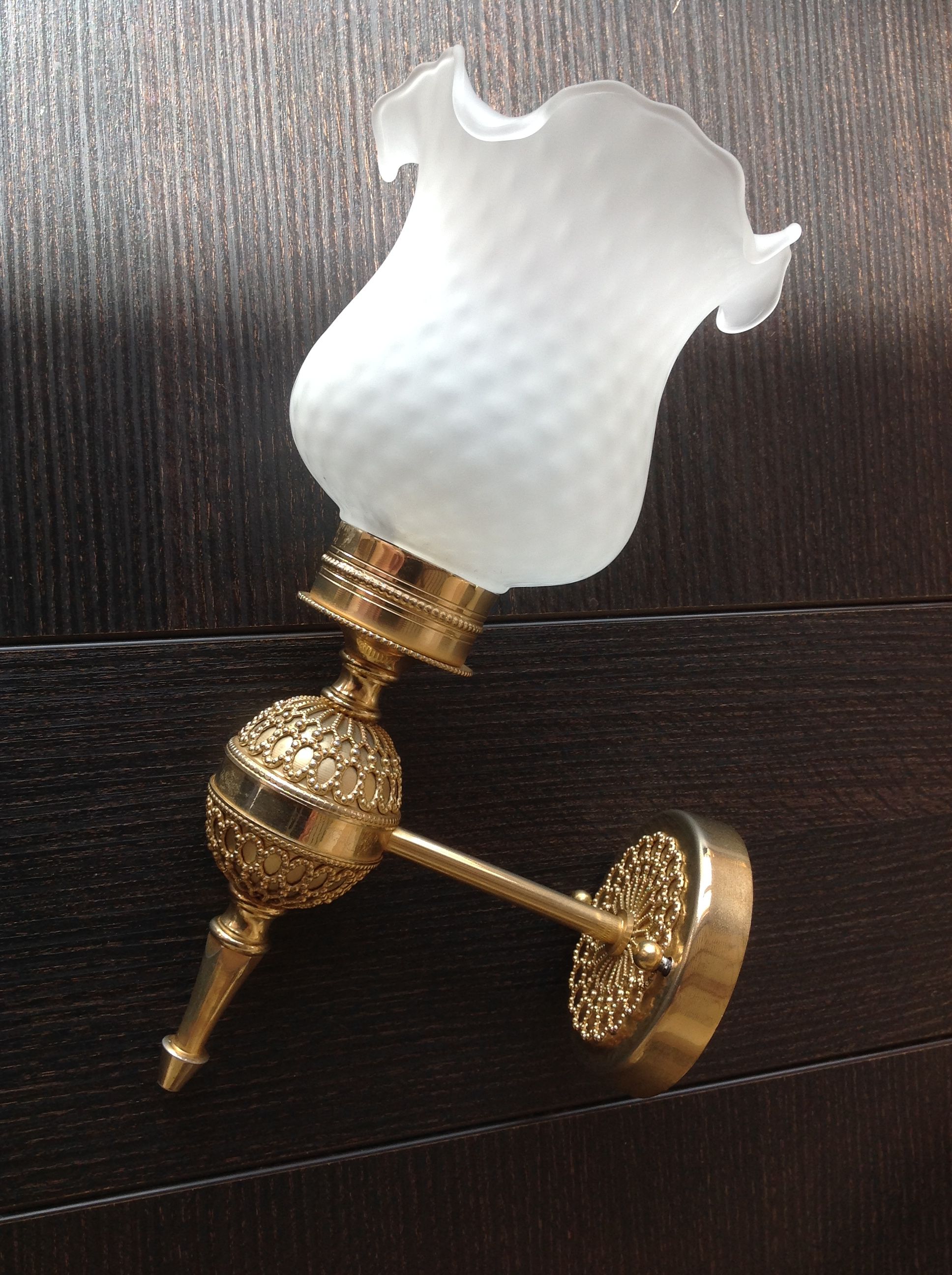 Brass wall light and satin glas vintage 50s-60s