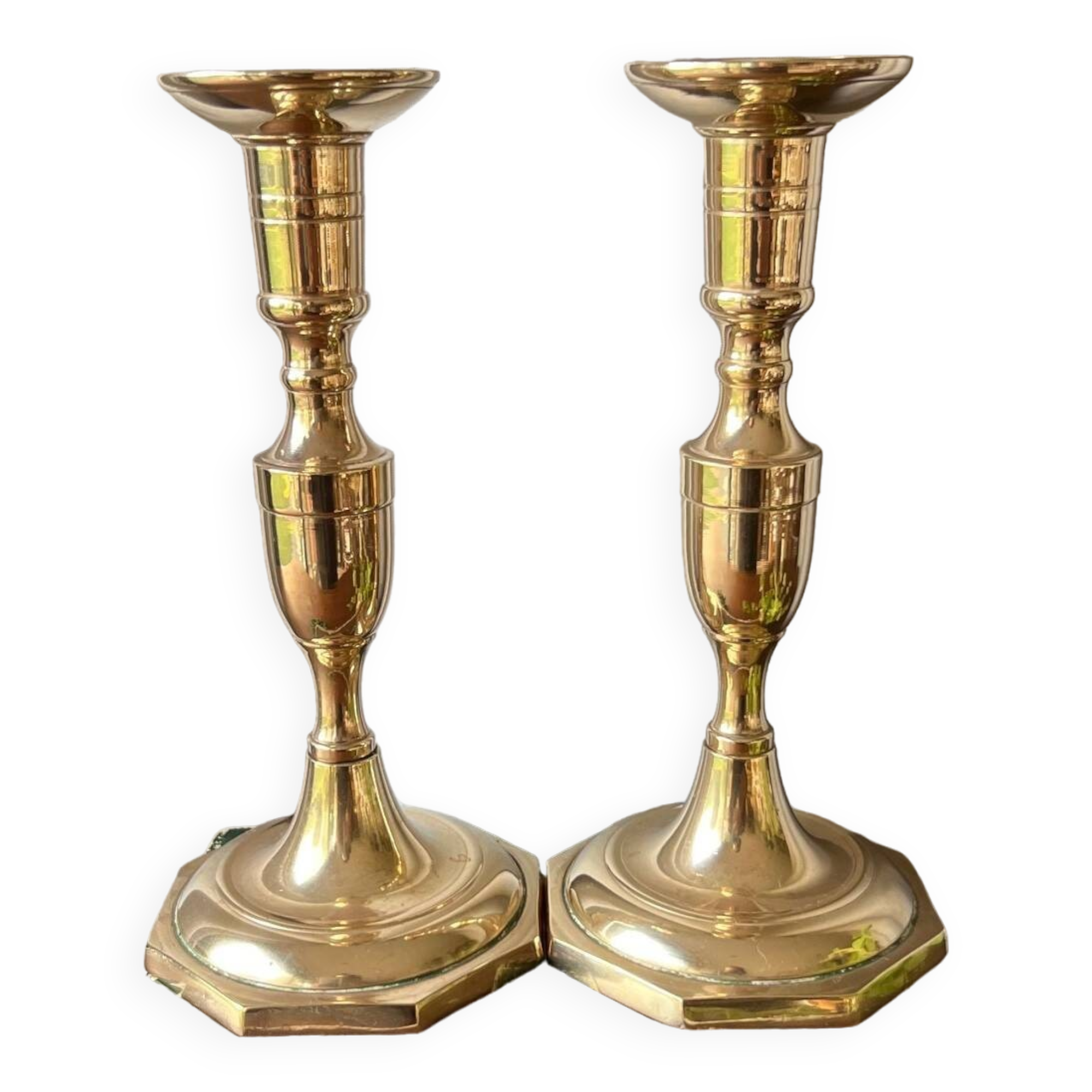 Duo of brass candlesticks