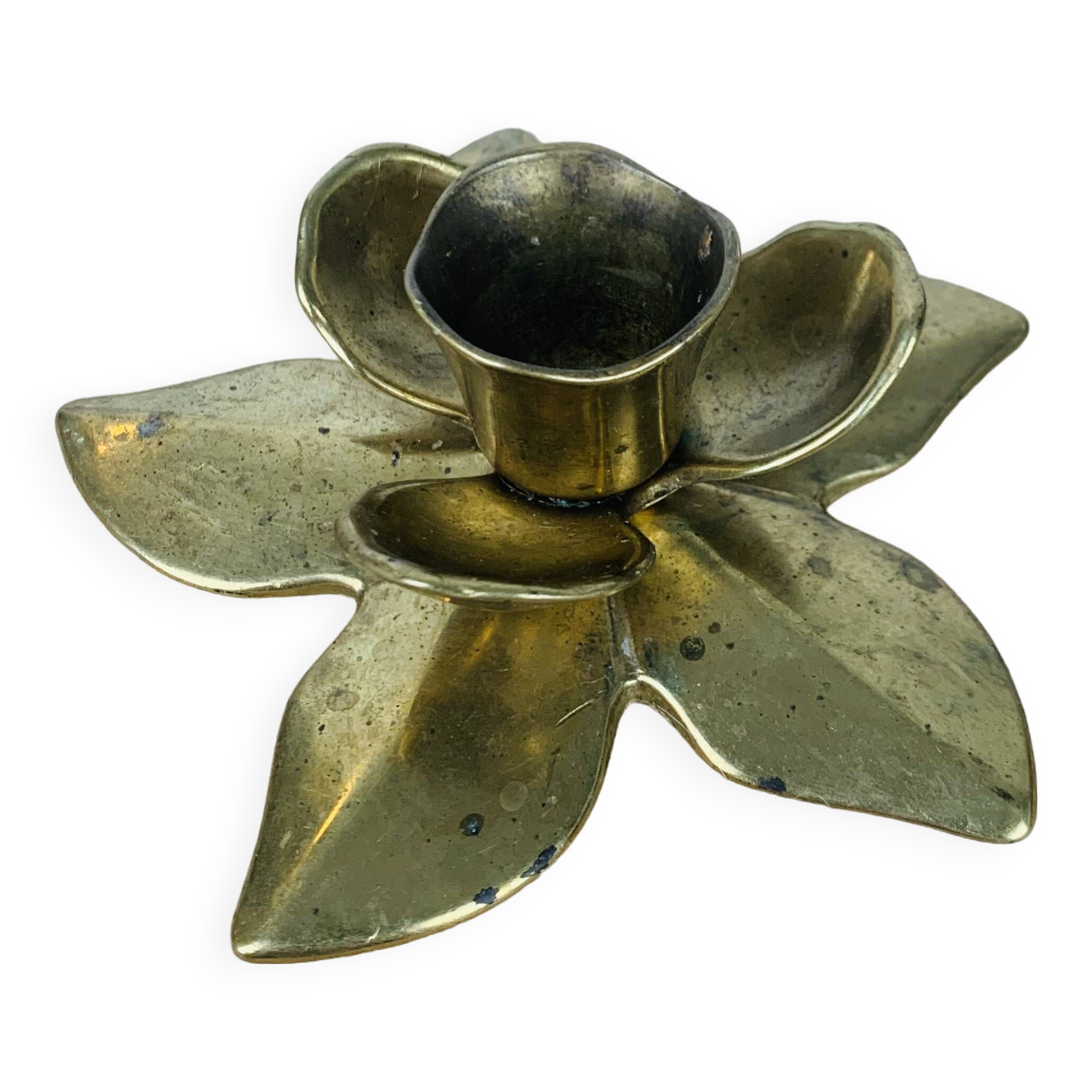 Golden brass flower candle holder