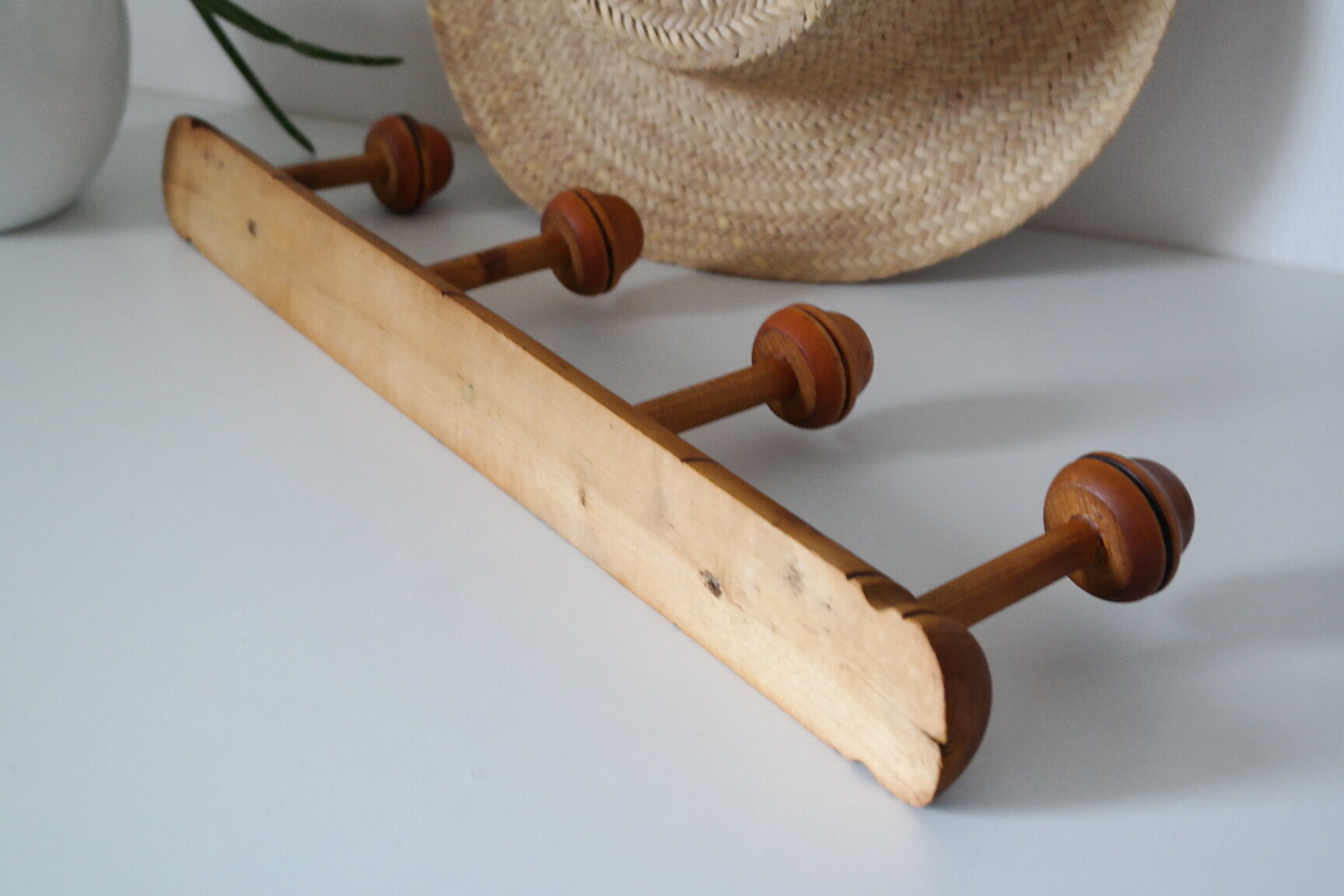 Vintage bamboo style wooden coat rack