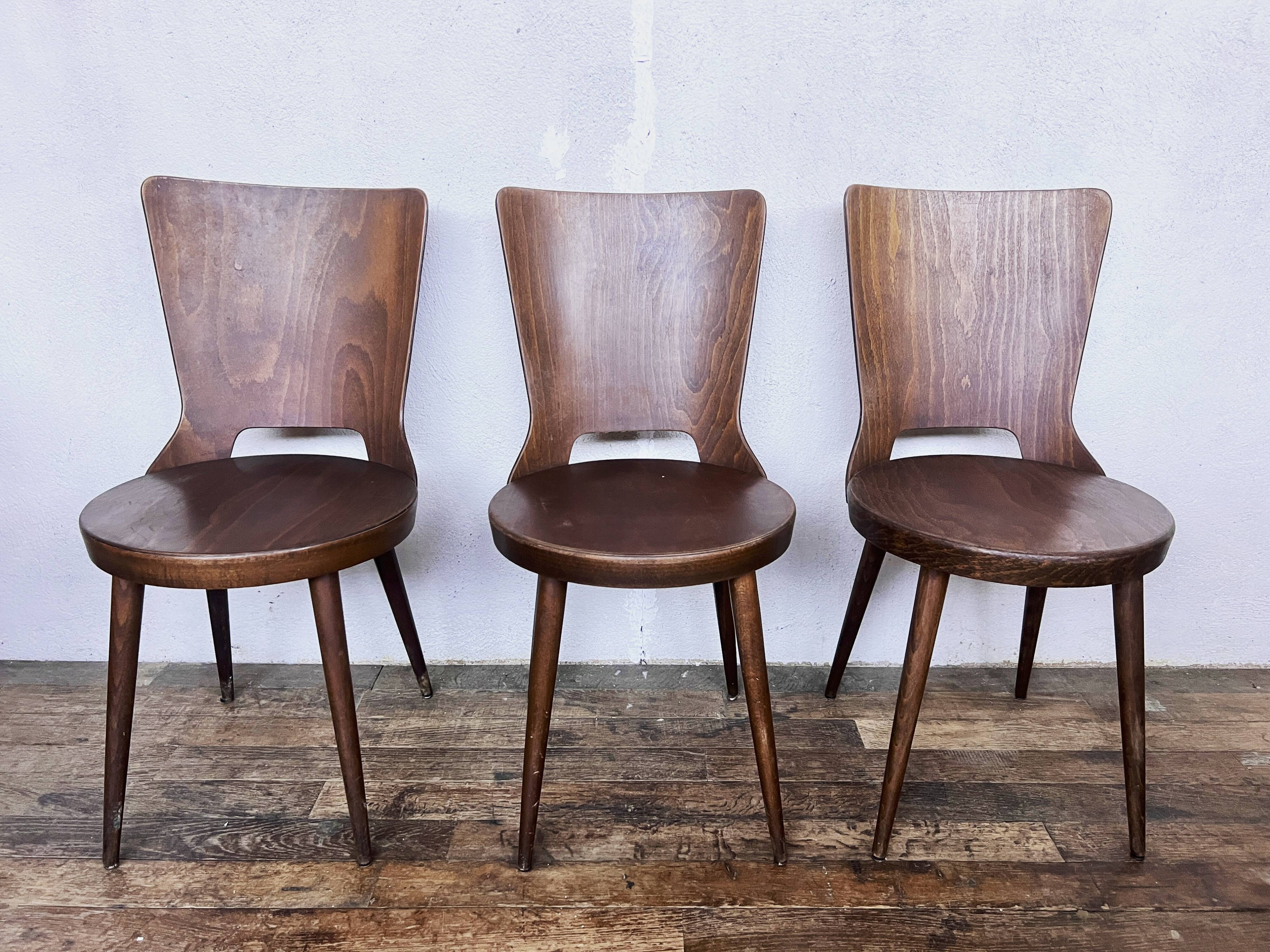 Trio of vintage retro Dove Baumann chairs 1960
