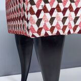 Pair of Benches with Red Patterned Fabric Upholstery, Italy