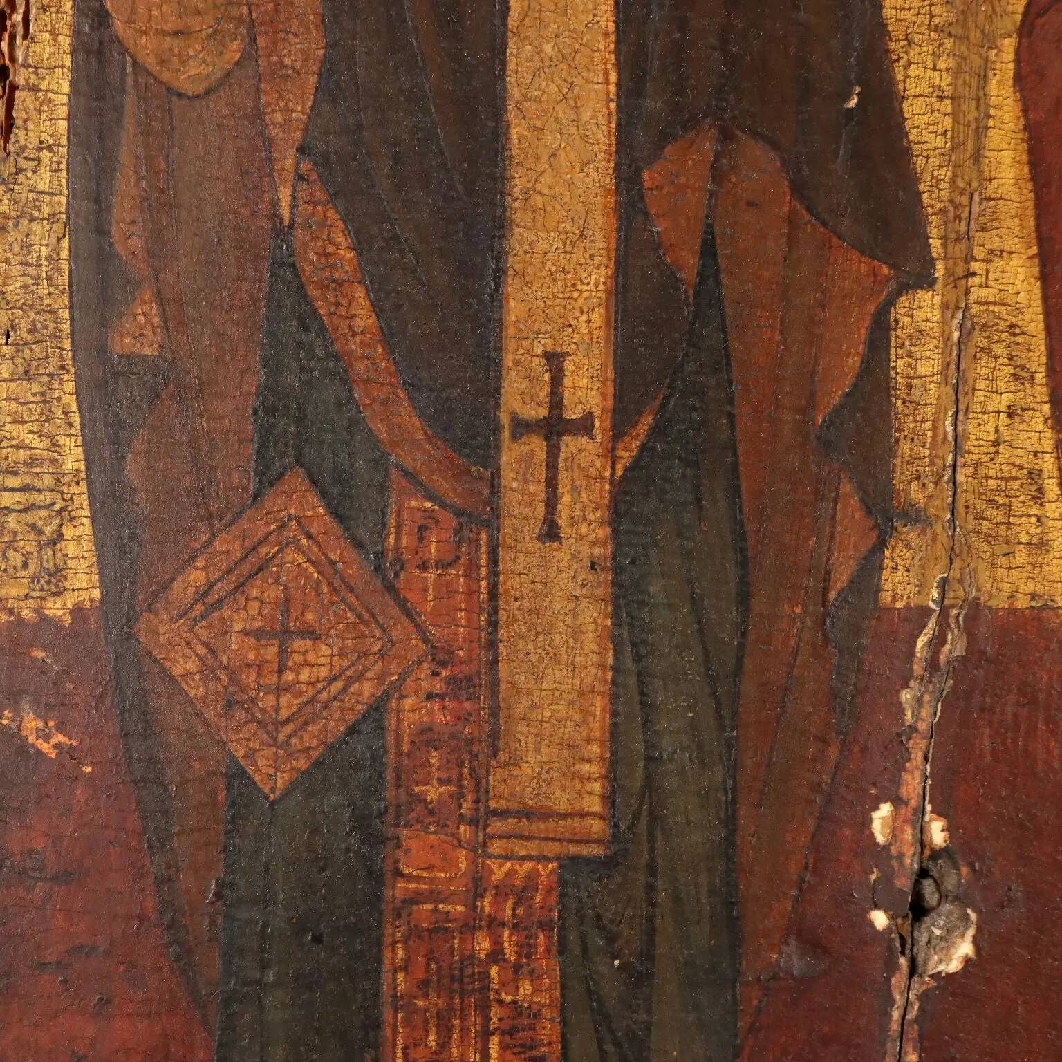 Icône ancienne avec les saints Athanase et Cyrille, tempera sur panneau