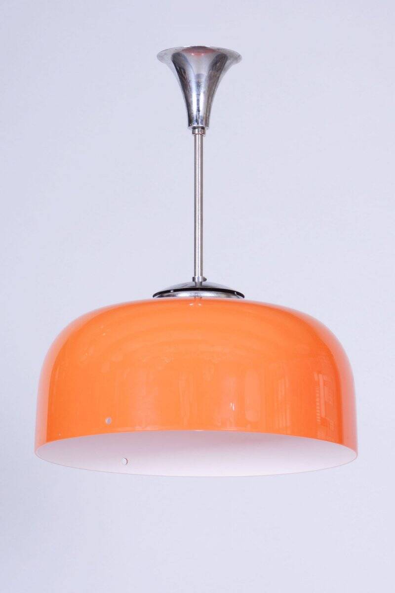 Mid-Century Chandelier in Chrome, Plastic and Glass, Italy, 1960s