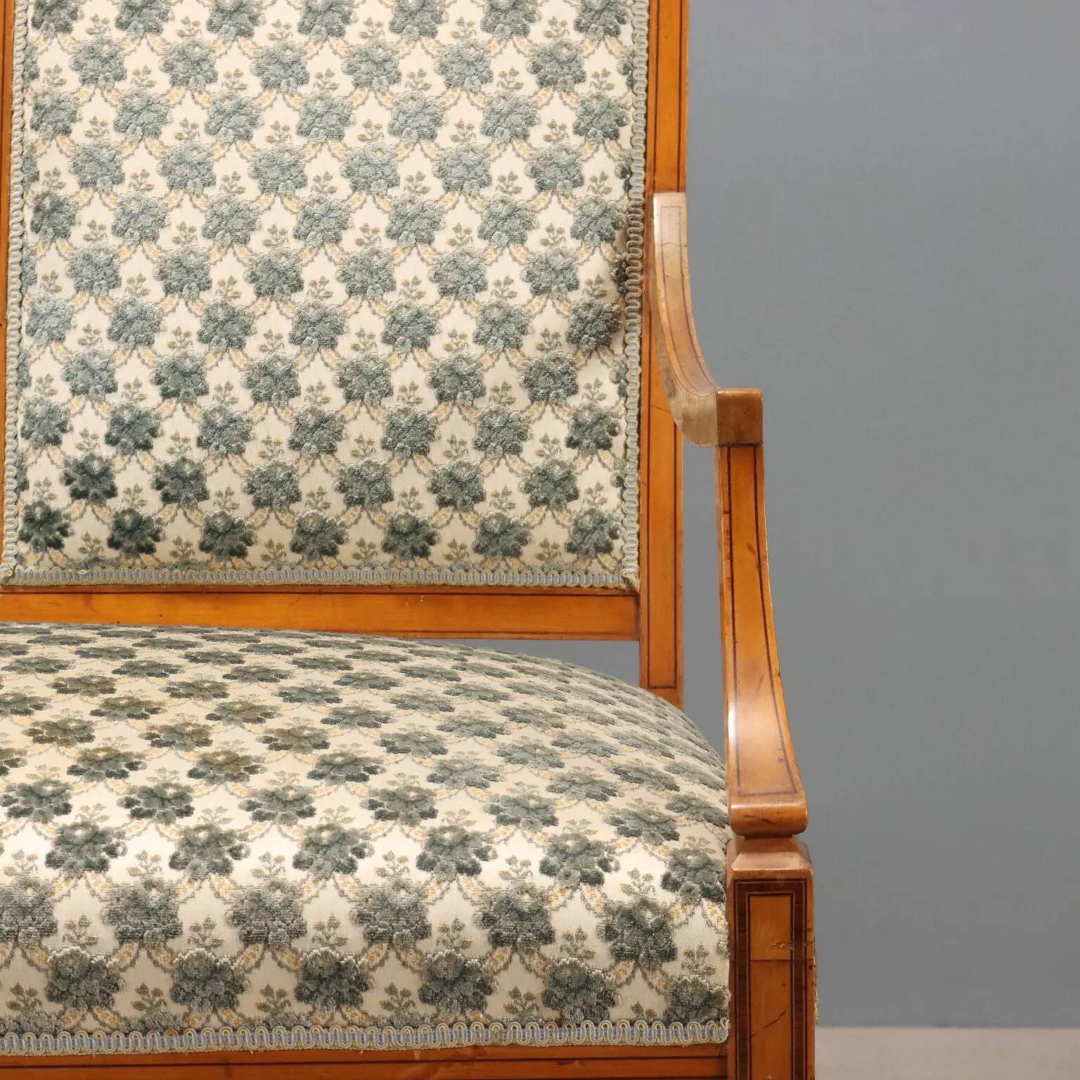 Canapé victorien ancien en acajou et tissu, Royaume-Uni, XIXe siècle
