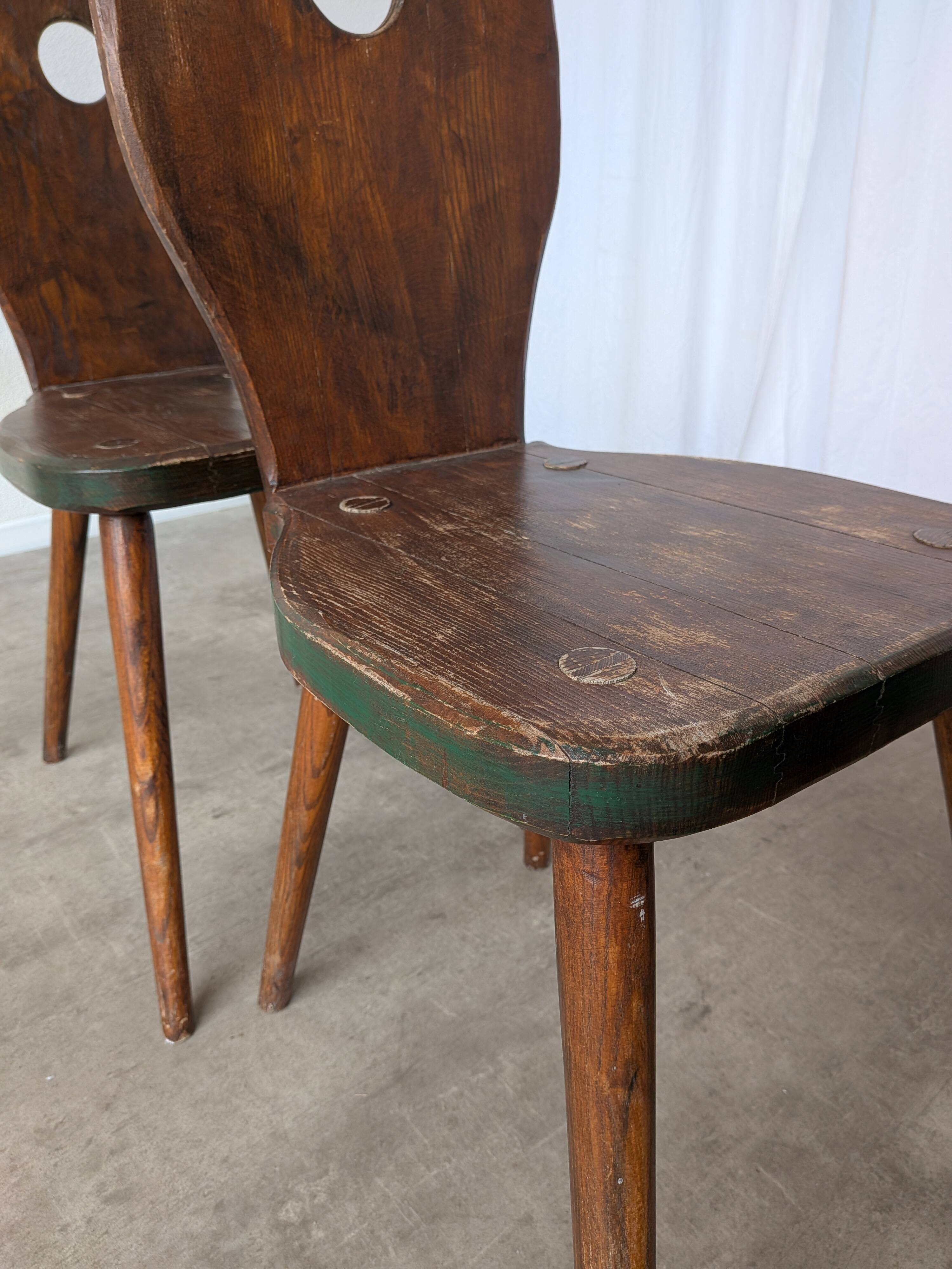Set of 4 Vintage Brutalist Wooden Chair / Rustic Farmhouse Dining Chair