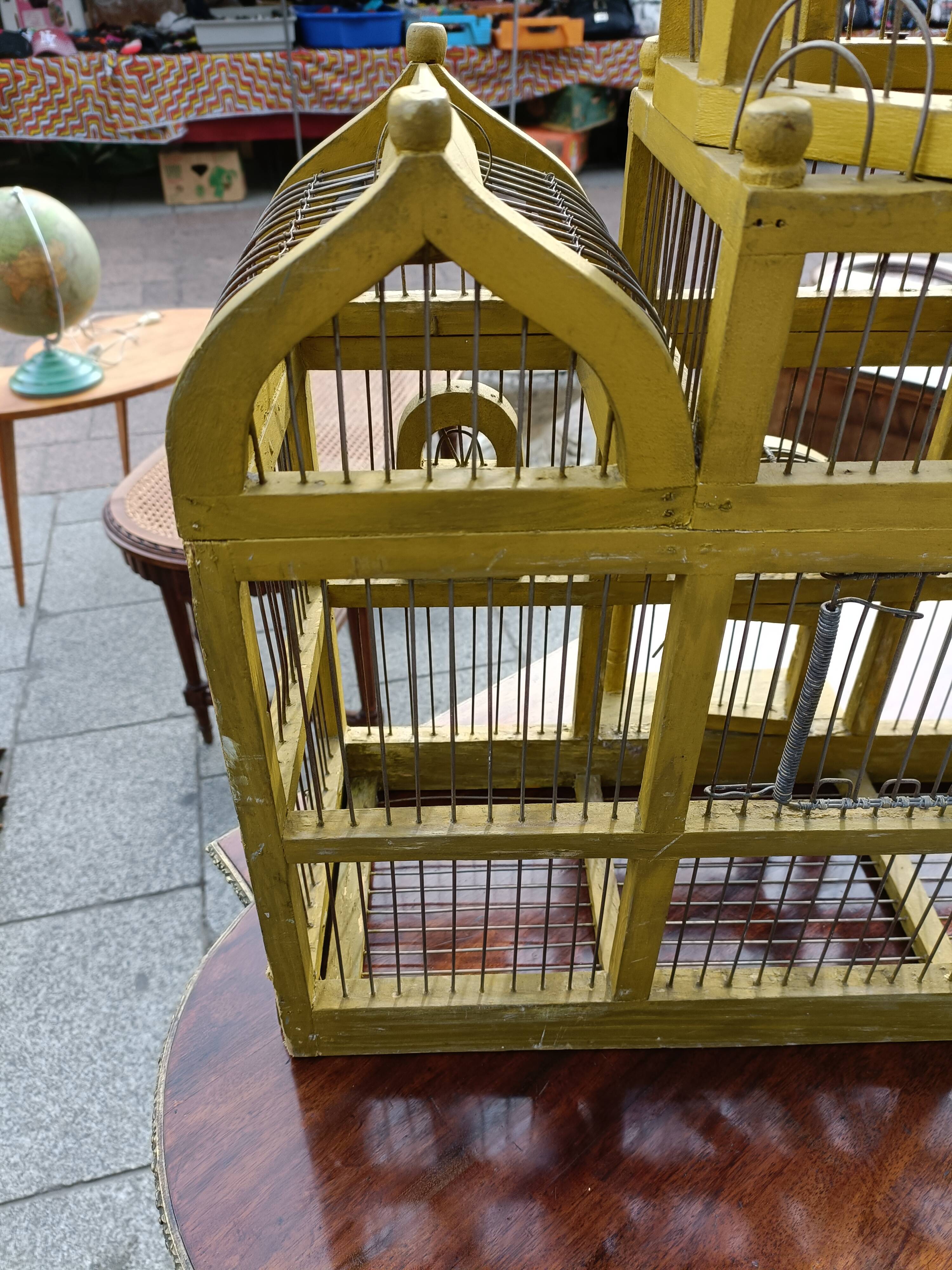 Vintage antique wood and metal bird cage