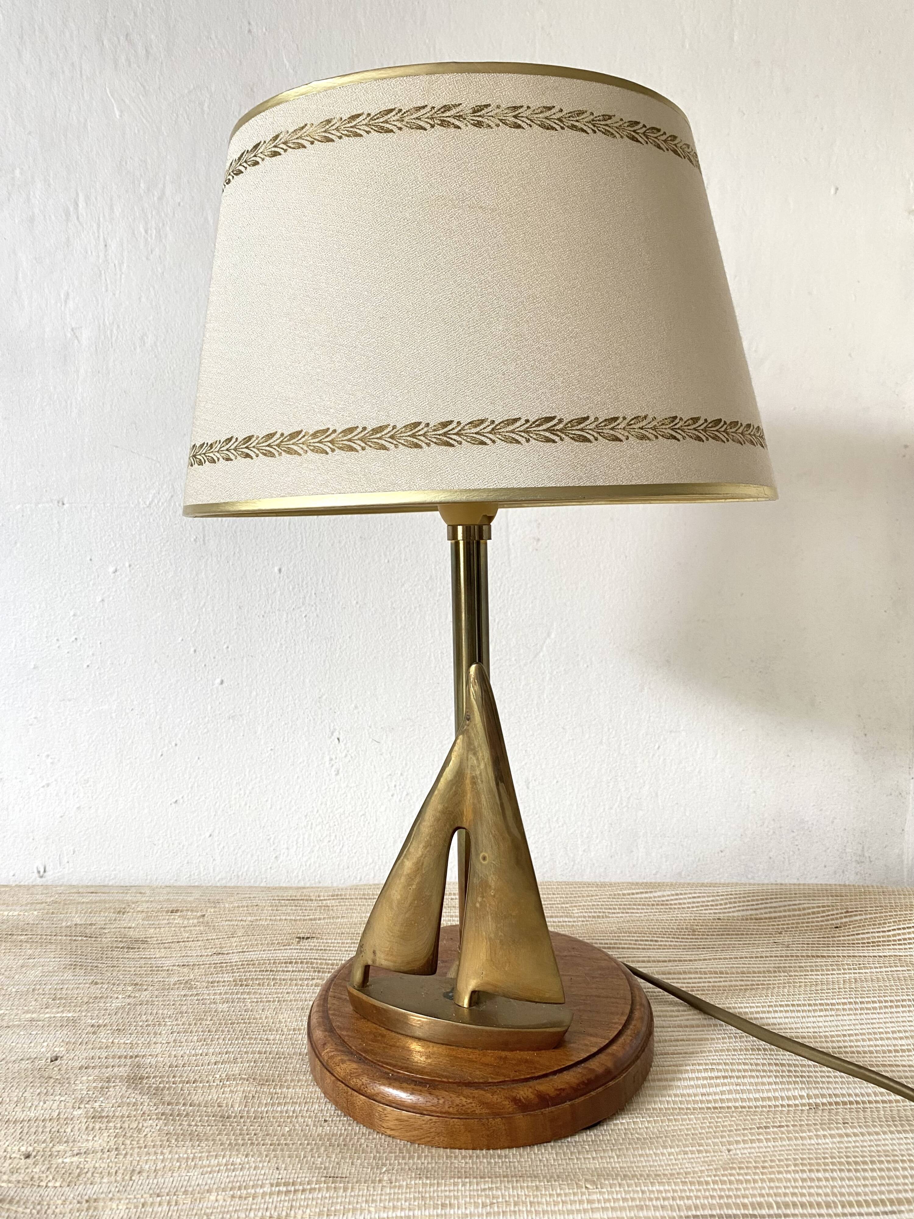 Wooden and brass sailboat marine lamp