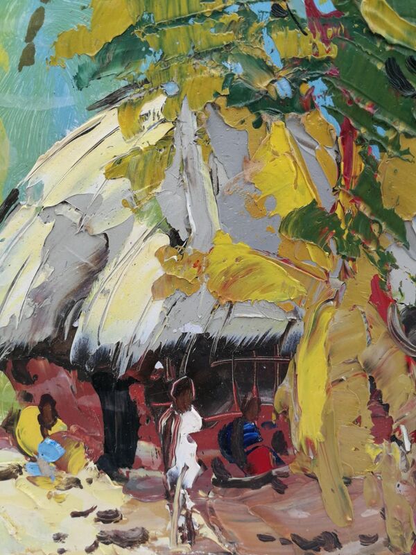 Vie de Famille, peinture africaine, vers 1950