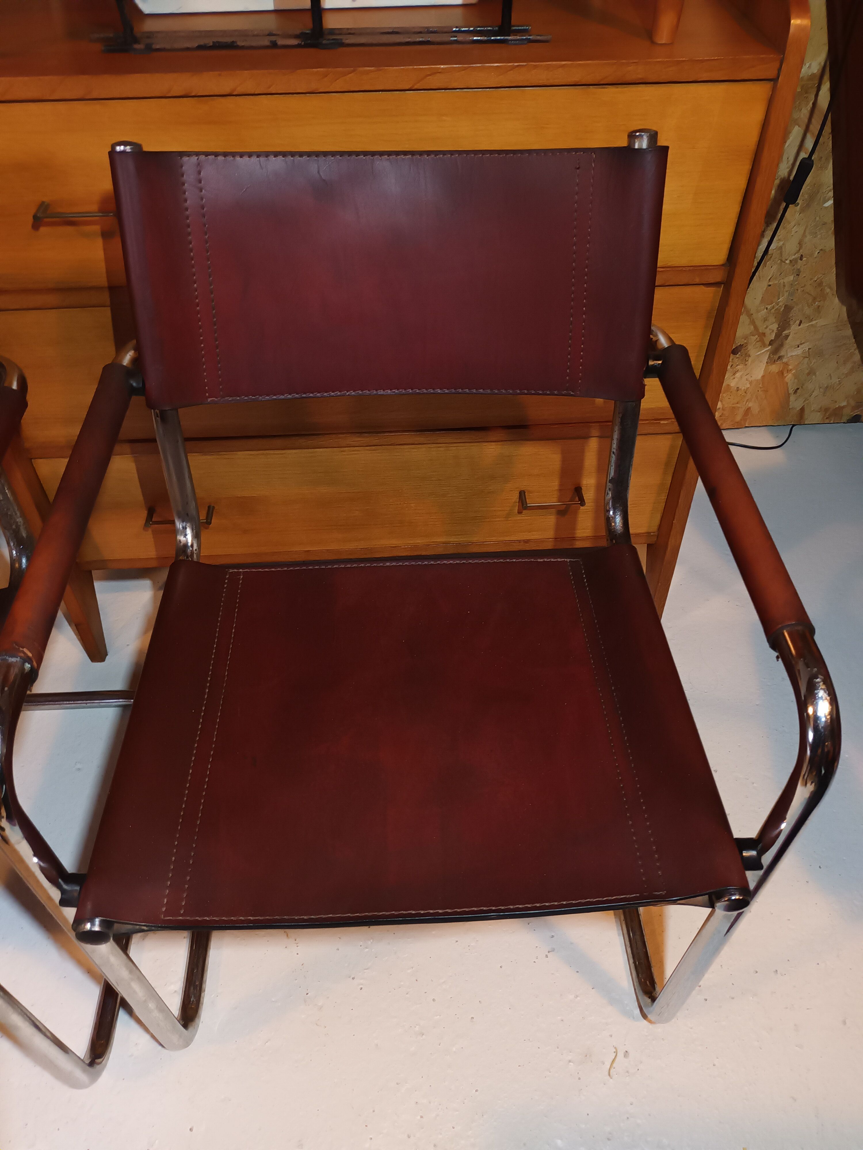 Set of 6 brown leather armchairs