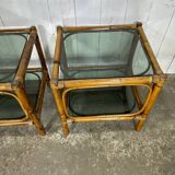 Paire de chevets  bambou et verre fumé