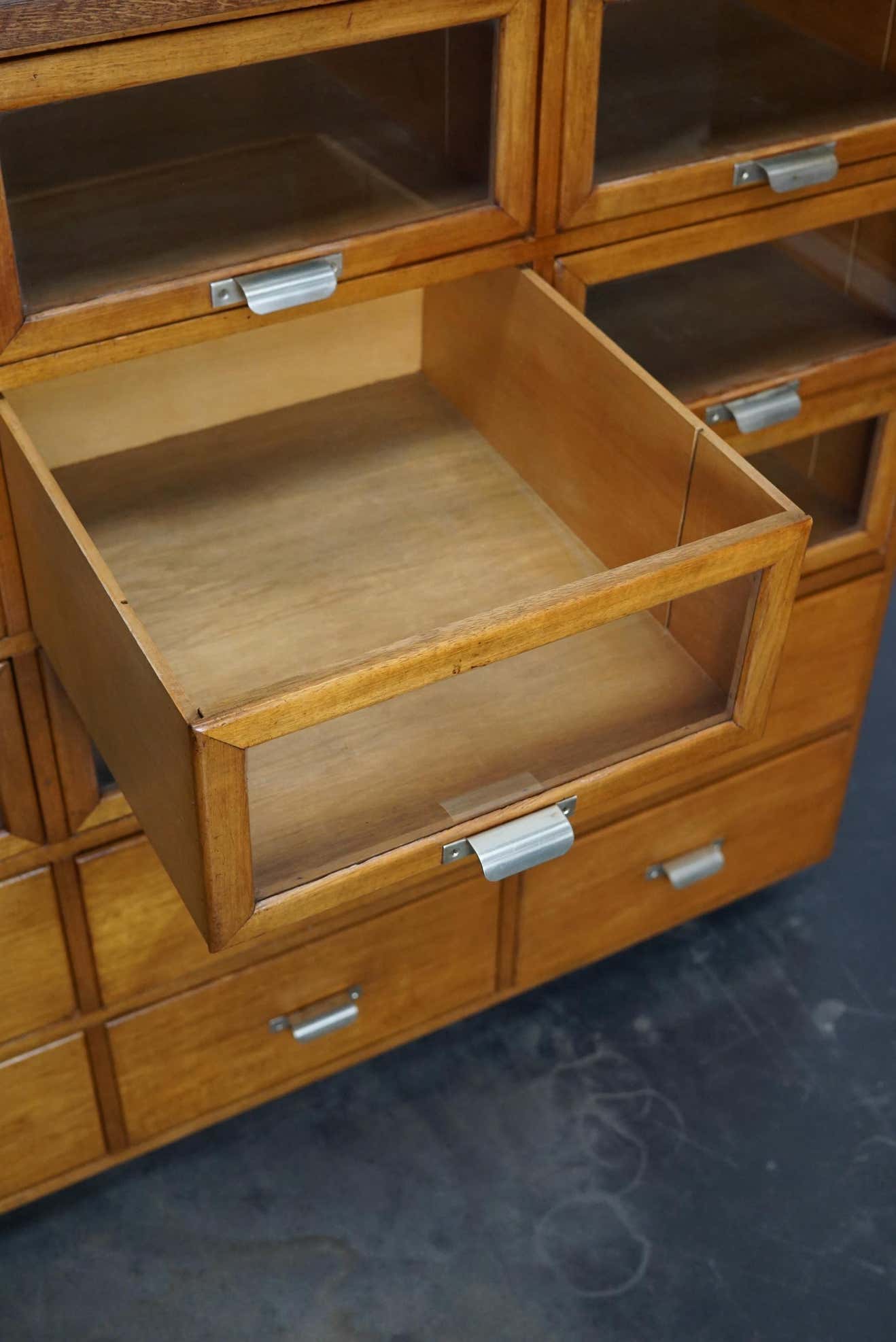 Vintage haberdashery furniture in beech and oak Netherlands 1950s
