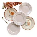 5 Small mismatched pink floral plates 1950 - DIGOIN SARREGUEMINES