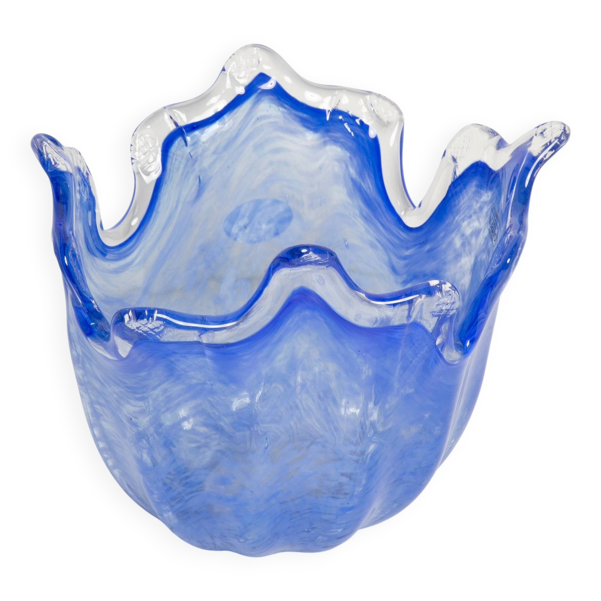 Medium blue Murano glass bowl, mid-century style, Italy, 2000s.
