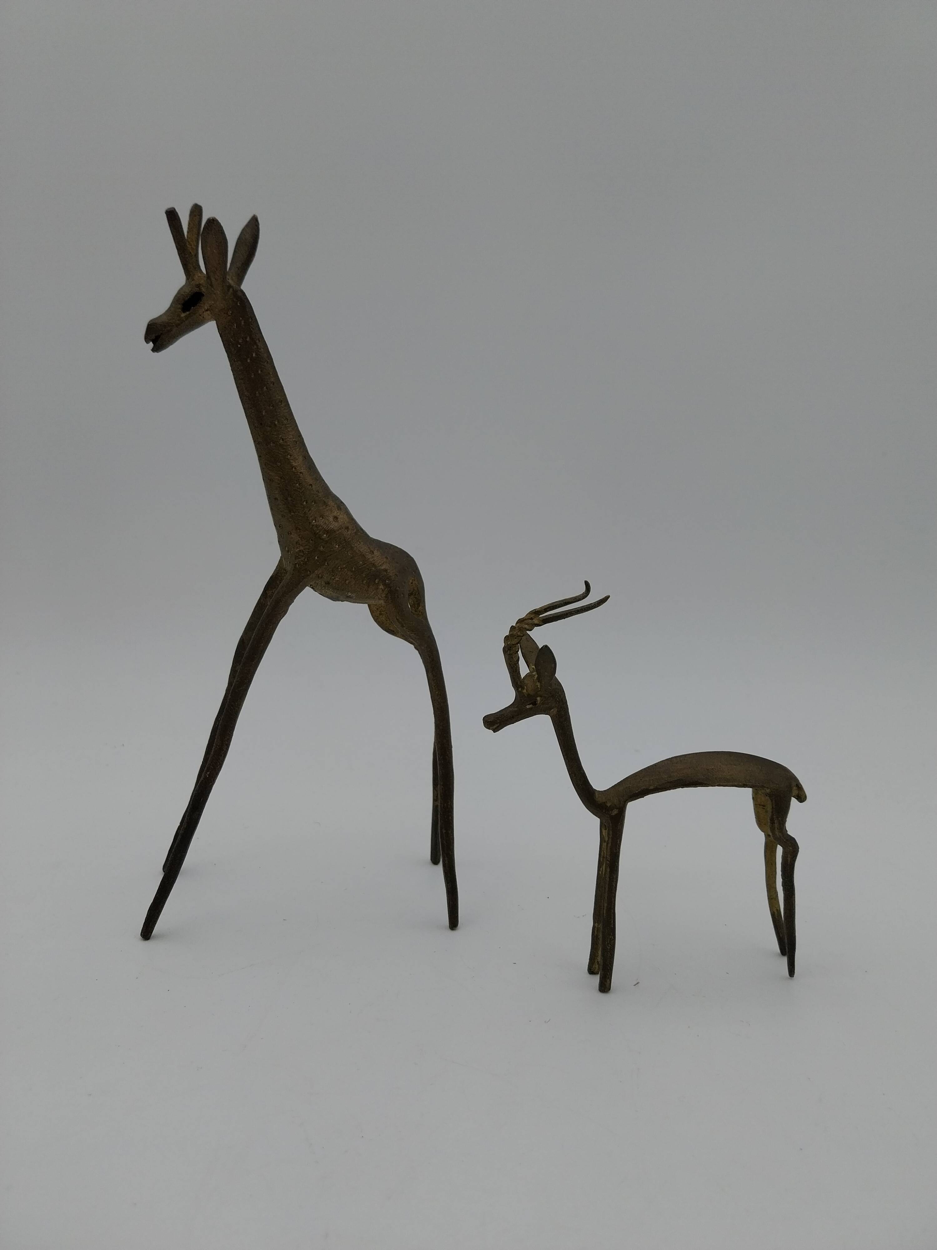 African brass animals giraffe and gazelle