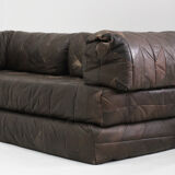 Canapé vintage en cuir patchwork des années 1970