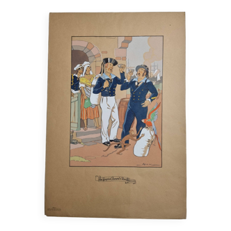 Vintage print from the 1940s, In the time of Dumont d'Urville (18th century), after Jack