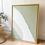 Beige, white, sage green relief table.