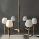 Chandelier in gilded brass and white opalines with 6 lights 1960.