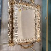 Pair of Nesting Tables Silver Metal Golden Decor Vine Leaf Maple