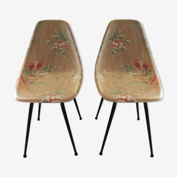 Lot de 2 chaises en fibre de verre motif floral - 1950/60