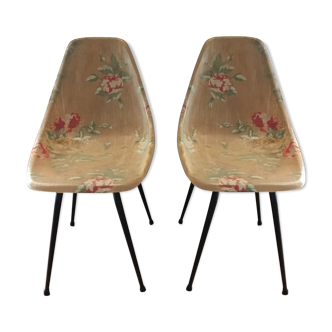 Lot de 2 chaises en fibre de verre motif floral - 1950/60
