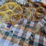 Set of 4 antique hand painted glass water or wine glasses with details inspired by the style