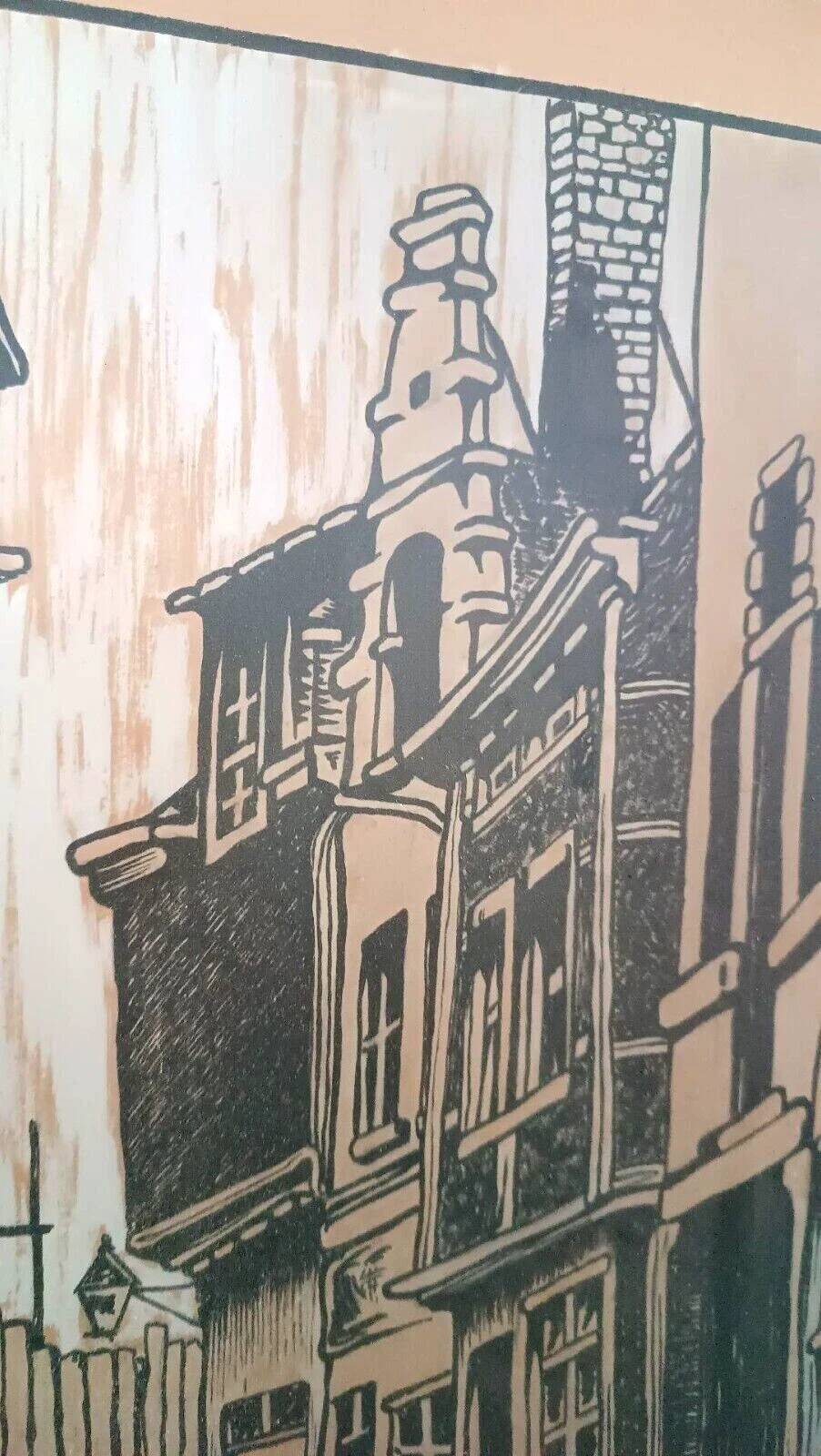 Gravure flamande peinte à la main signée R.VERHULST 1943