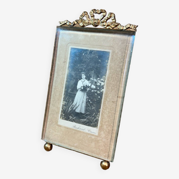 Ancien grand cadre photo, verre biseauté et laiton, style louis xvi,  classique