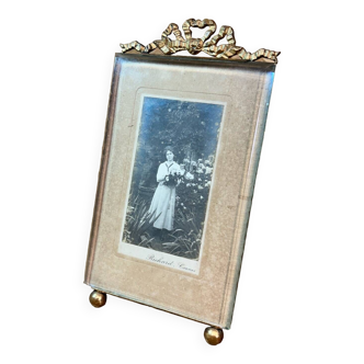 Ancien grand cadre photo, verre biseauté et laiton, style louis xvi,  classique