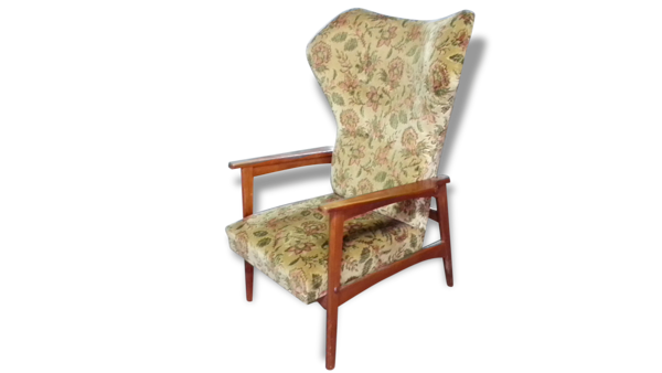 Fauteuil wing chair à fleur scandinave styl Ib Kofod-Larsen for Carlo Gahrn