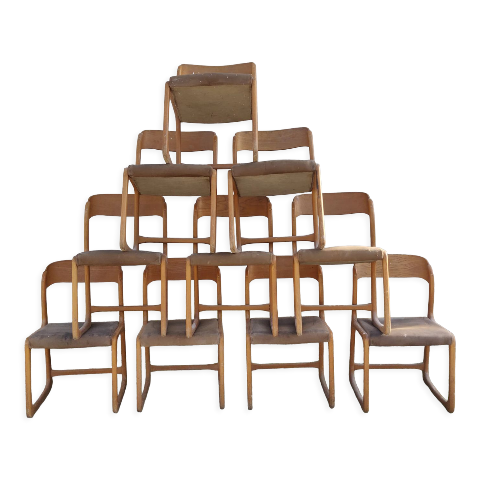 Set of 10 baumann chairs model sled 60s