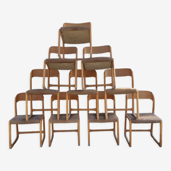 Ensemble de 10 chaises baumann modele traineau années 60