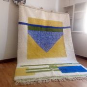 Tapis berbère tissé - motif bleu et jaune - tapis marocain fait main - 300x210 cm