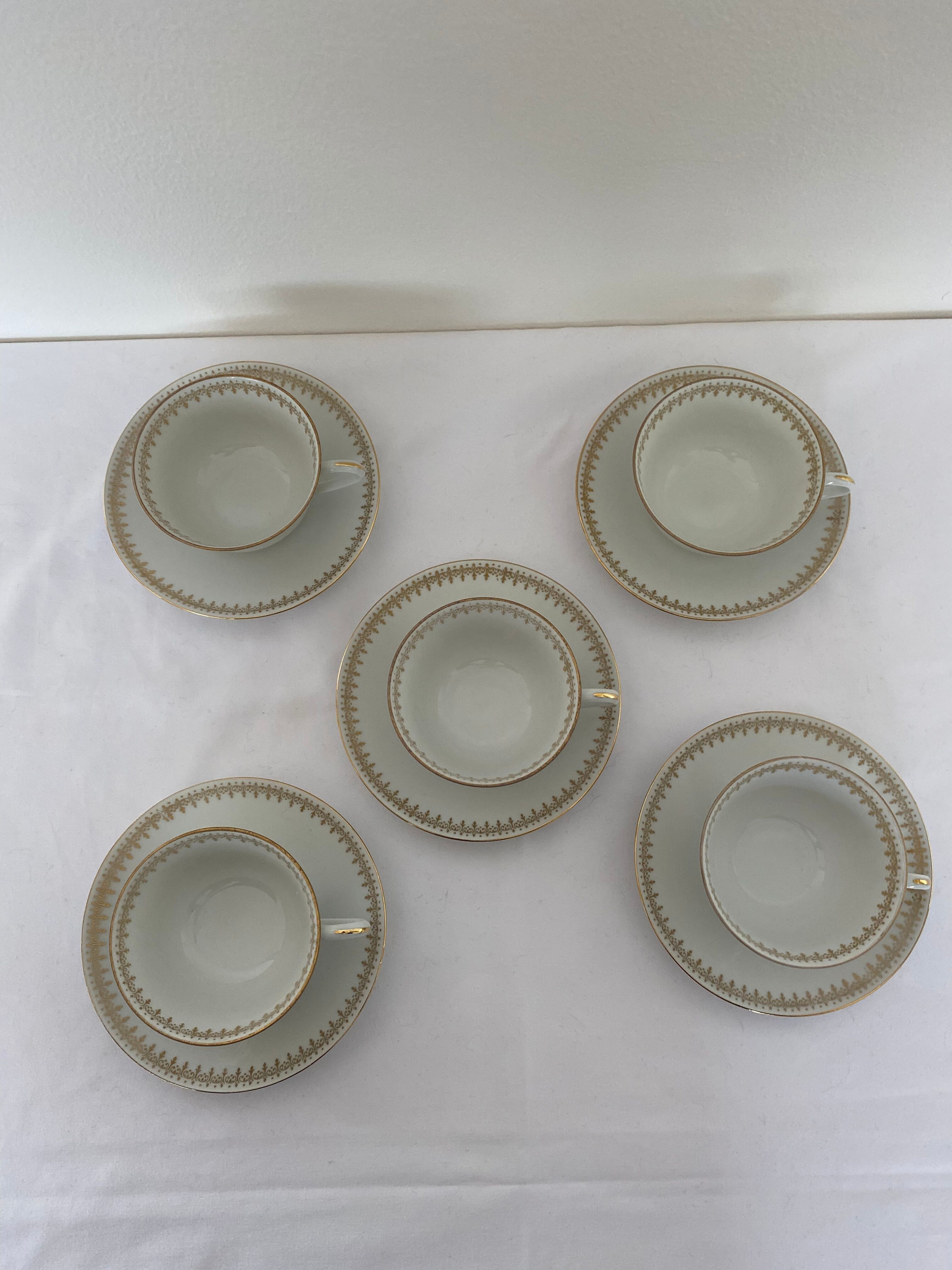 Tea service 5 cups and cups - Porcelain de Lourioux