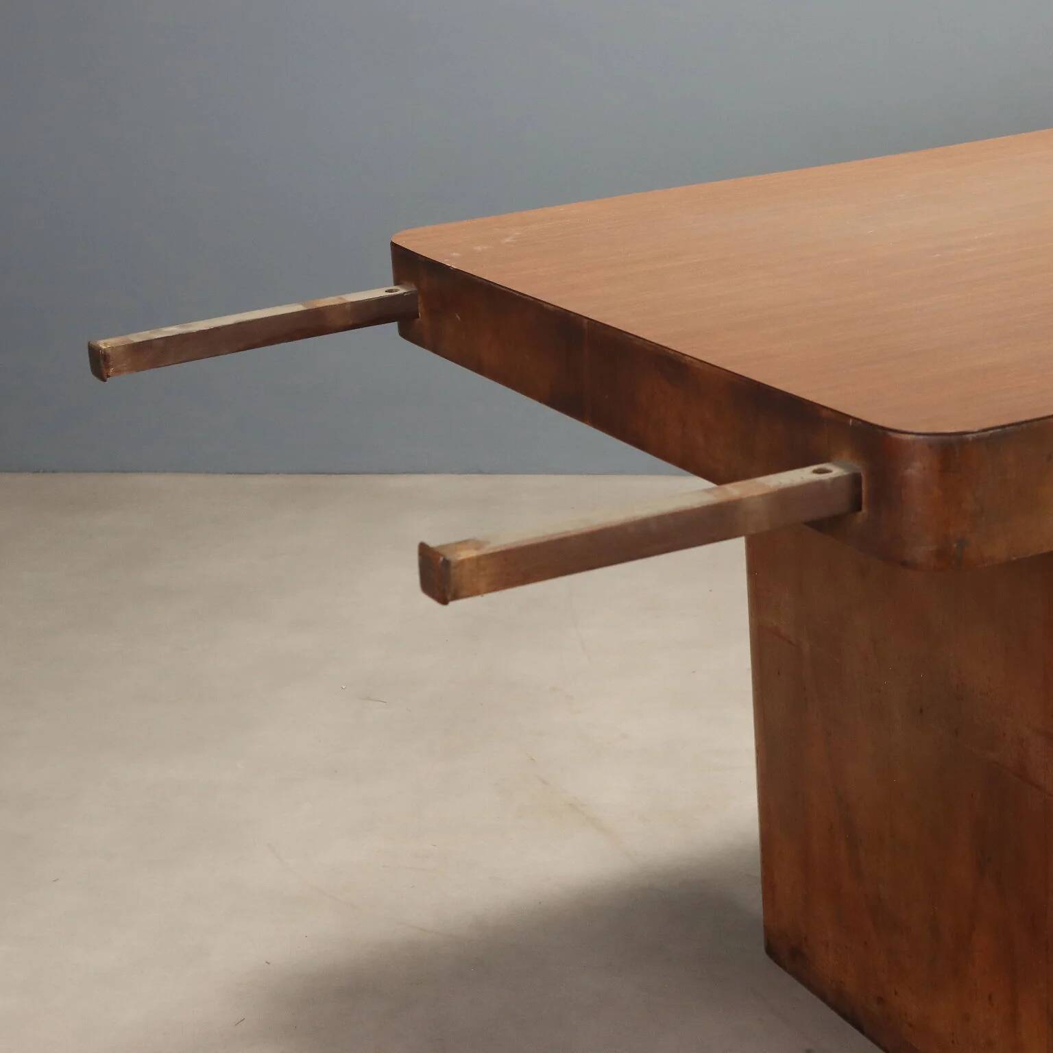 Wooden table with burl veneer from the 1940s.