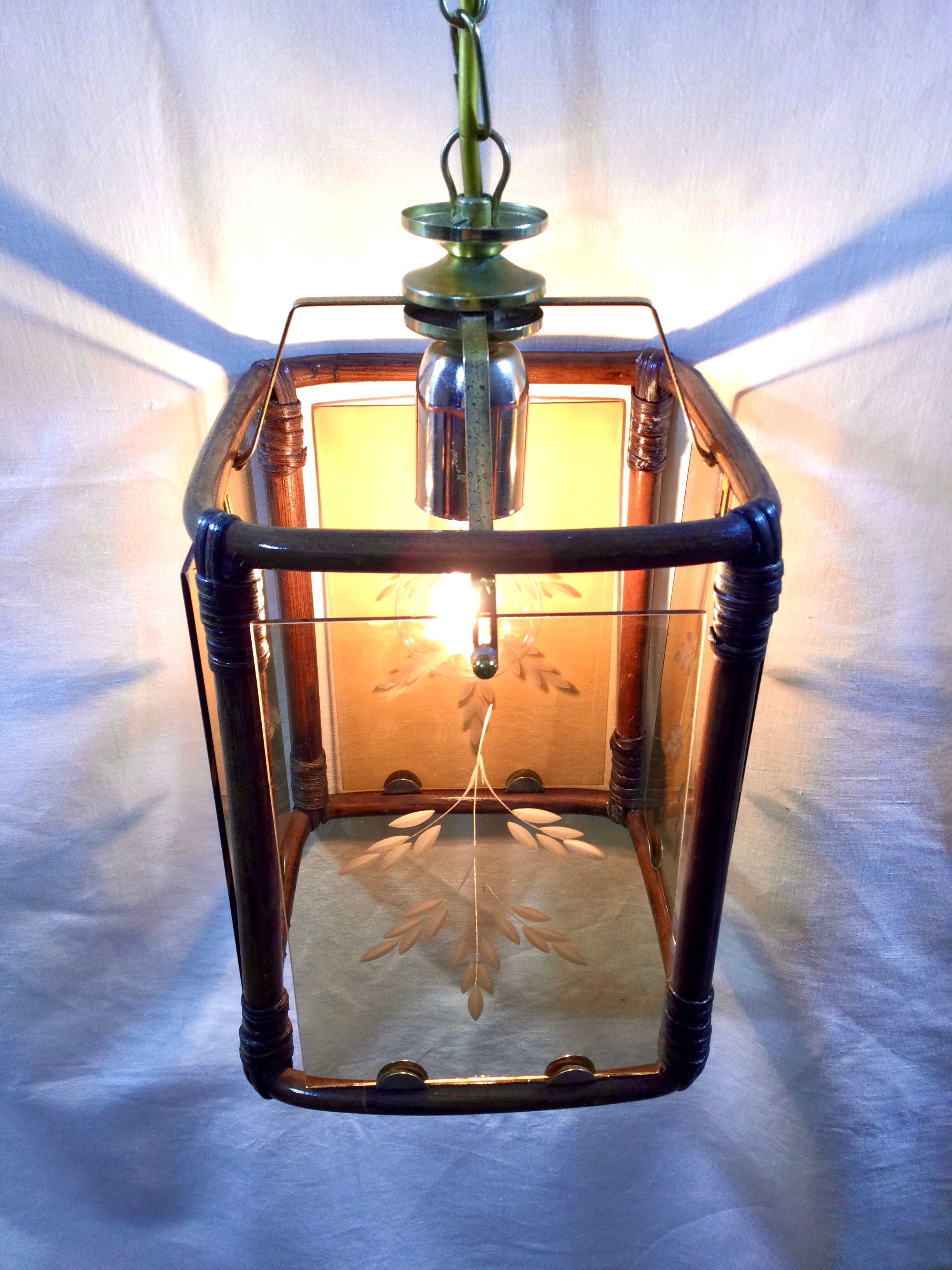 Lantern 1 light bamboo and smoked glasses