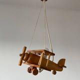 Vintage pine airplane pendant light