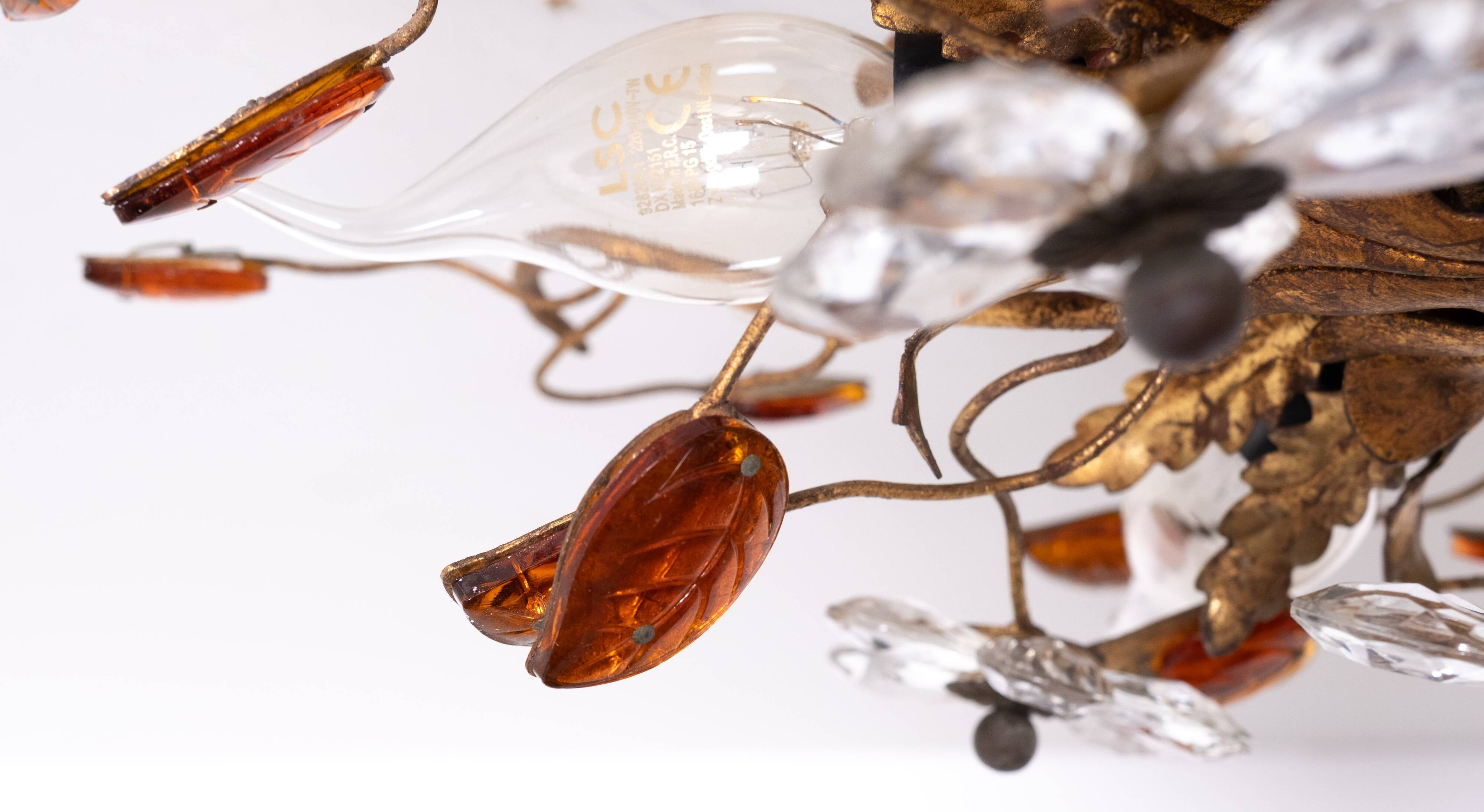 Wonderful gilded florentine flush mount light by Banci Firenze 1970s Italy