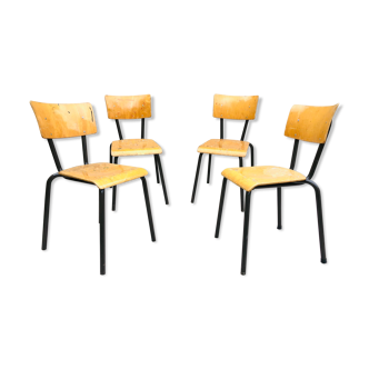 Set of 4 chairs vintage school tubax