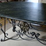 Art deco table, wrought iron on marble, circa 1940