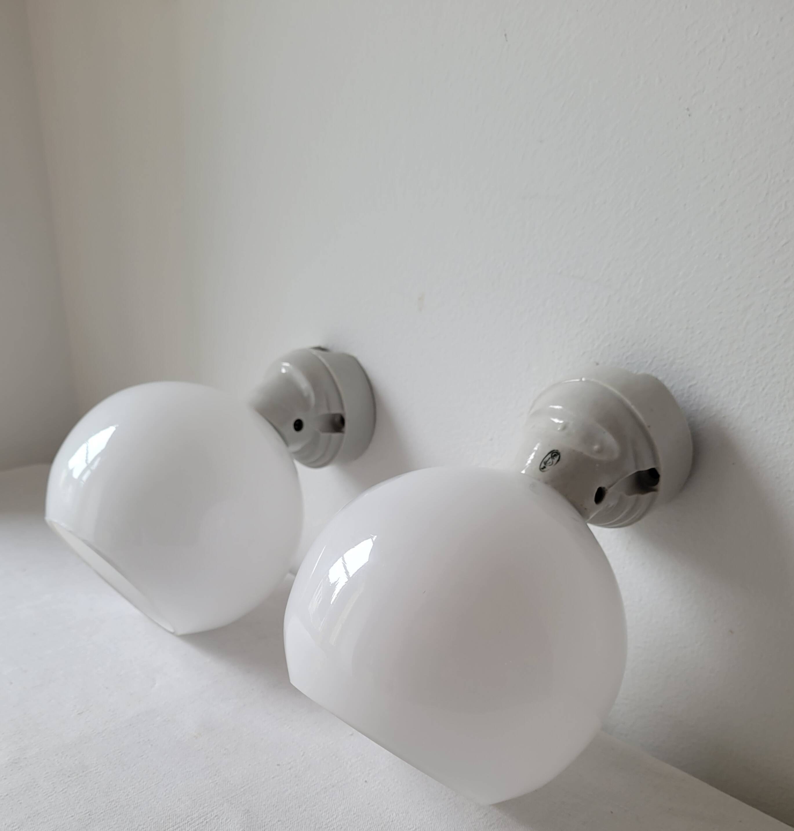 Duo of opaline and porcelain pendant lights