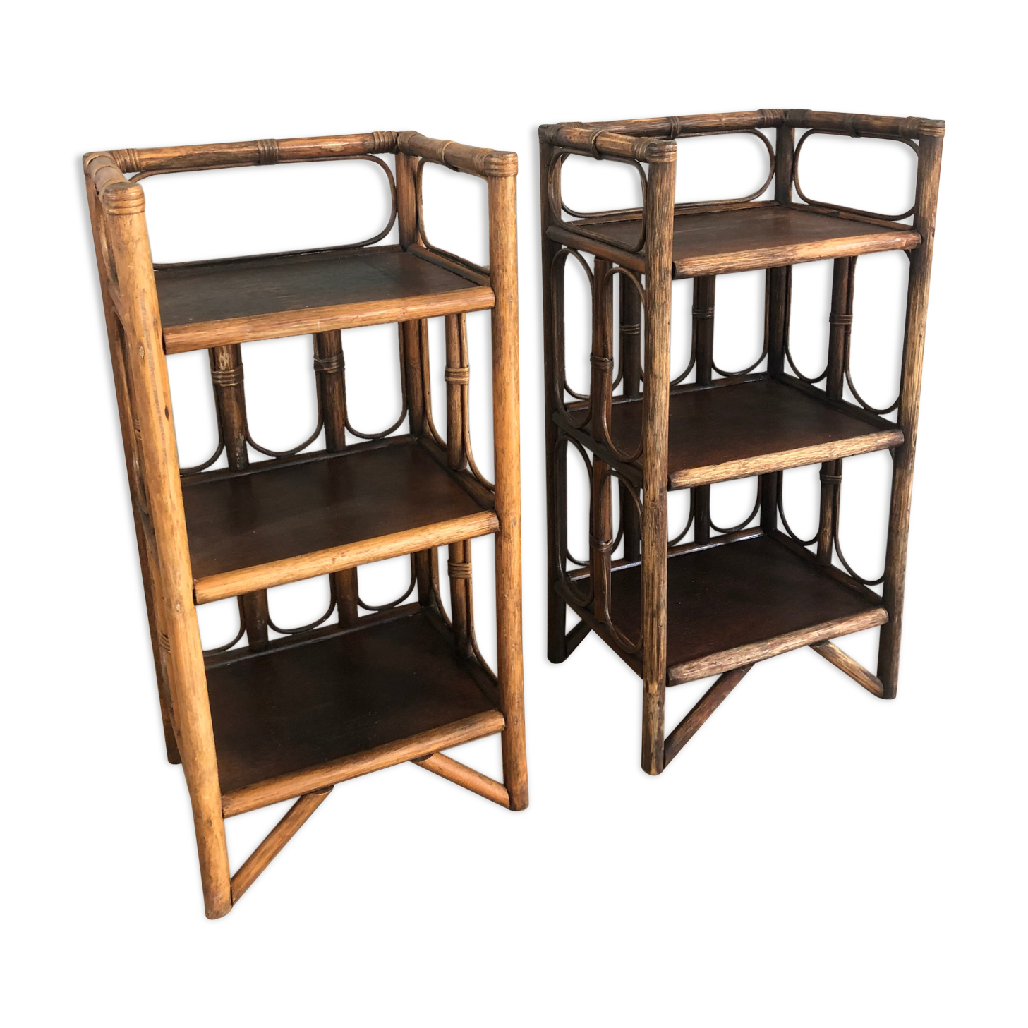 pair of vintage rattan bedside