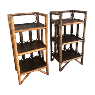 pair of vintage rattan bedside