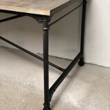 Iron workshop table and old wood tray