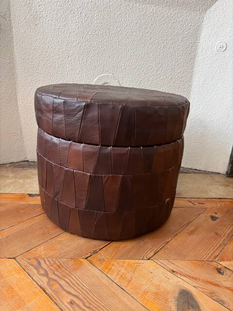 Patchwork leather storage pouf by De Sède, 1970.