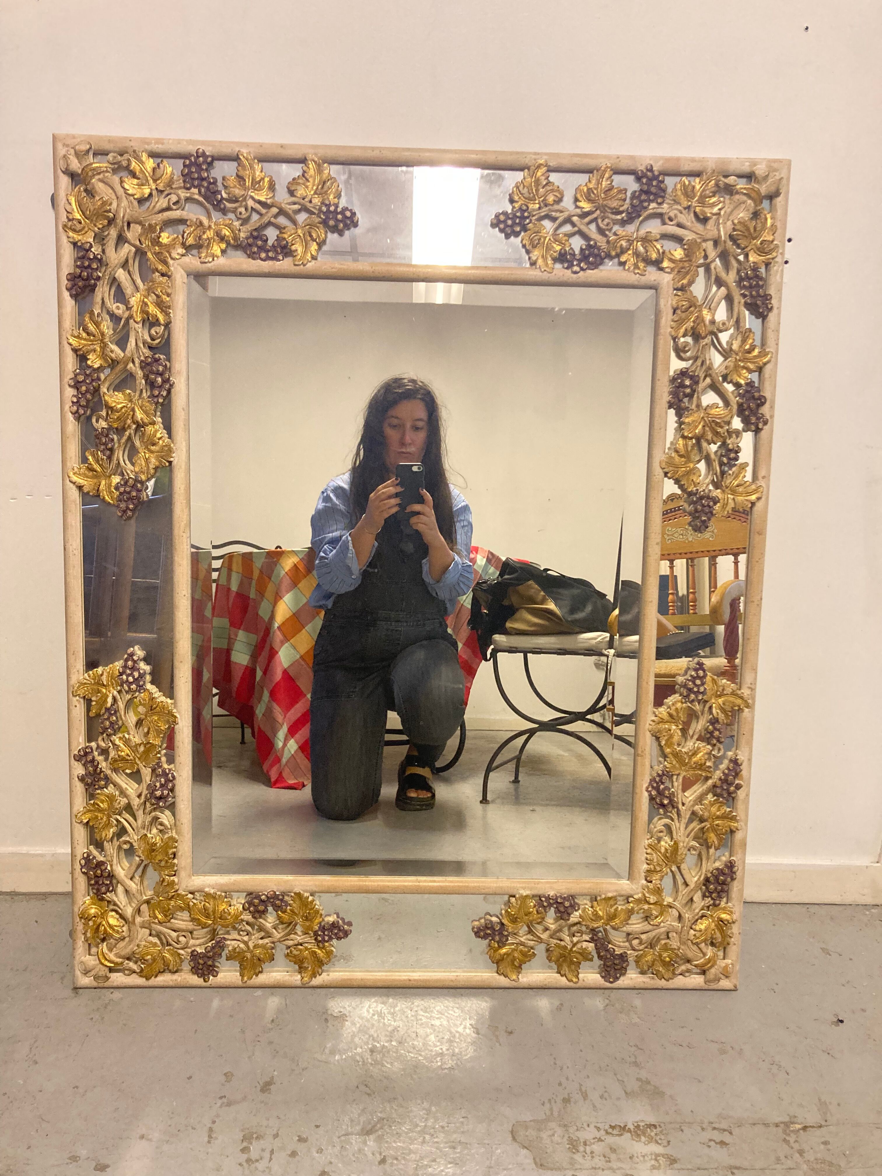 Mirror wood decoration vine leaves