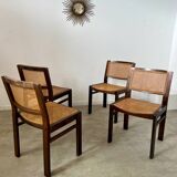 Lot 4 wooden and cane chairs Baumann design symphony model 70s vintage