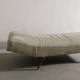 Swedish Mid Century Wooden Daybed in Teak and Beige Hide, 1960s